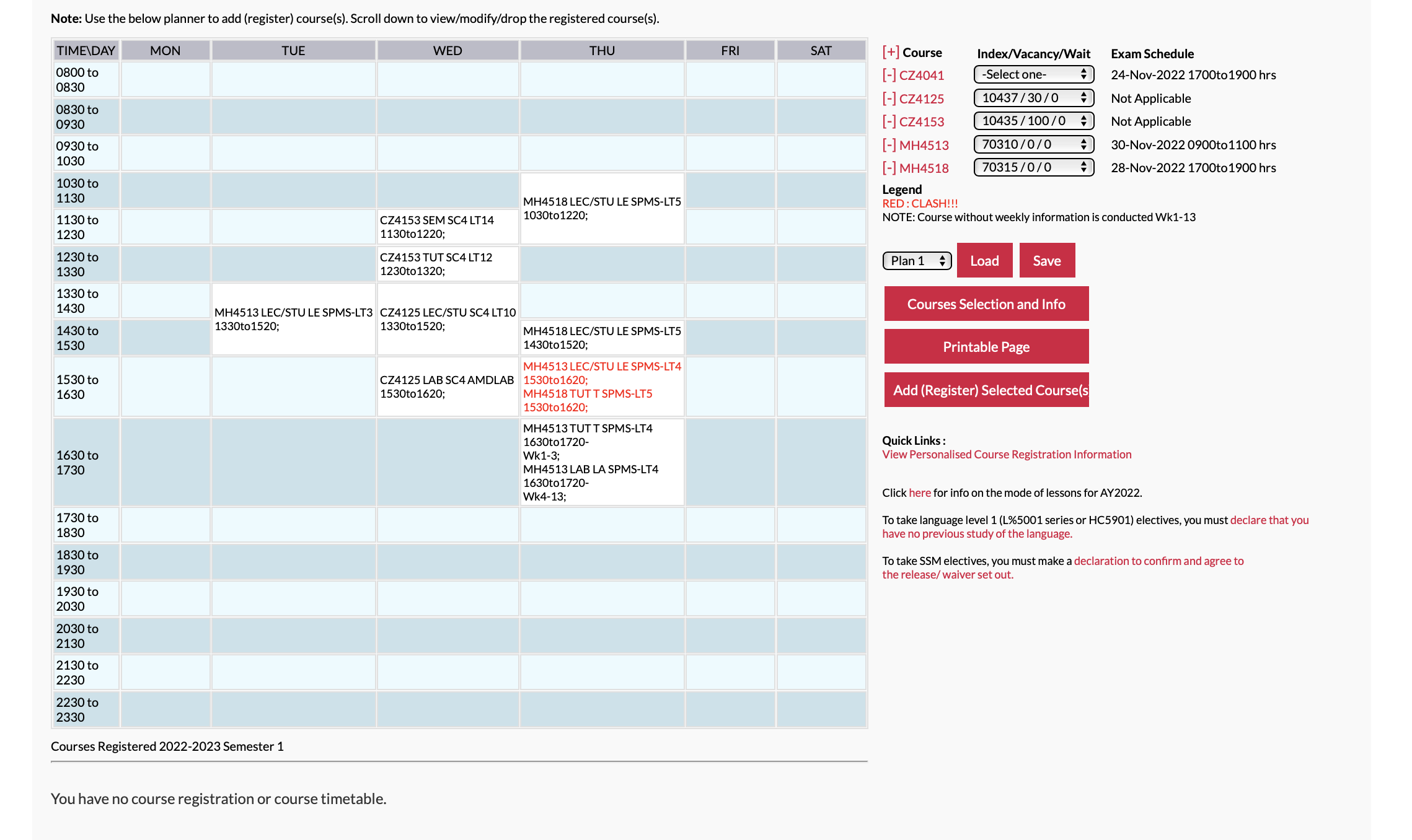 Course Index Selected